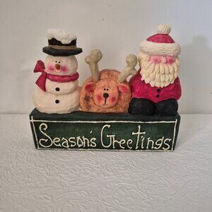 Vtg Crazy Mountain Henton Seasons Greetings Resin Block Santa Snowman Reindeer